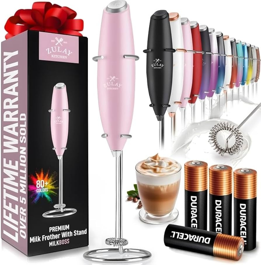 Zulay Powerful Milk Frother (4 Duracell Batteries Included) - Handheld Milk Frother Wand Drink Mi... | Amazon (US)