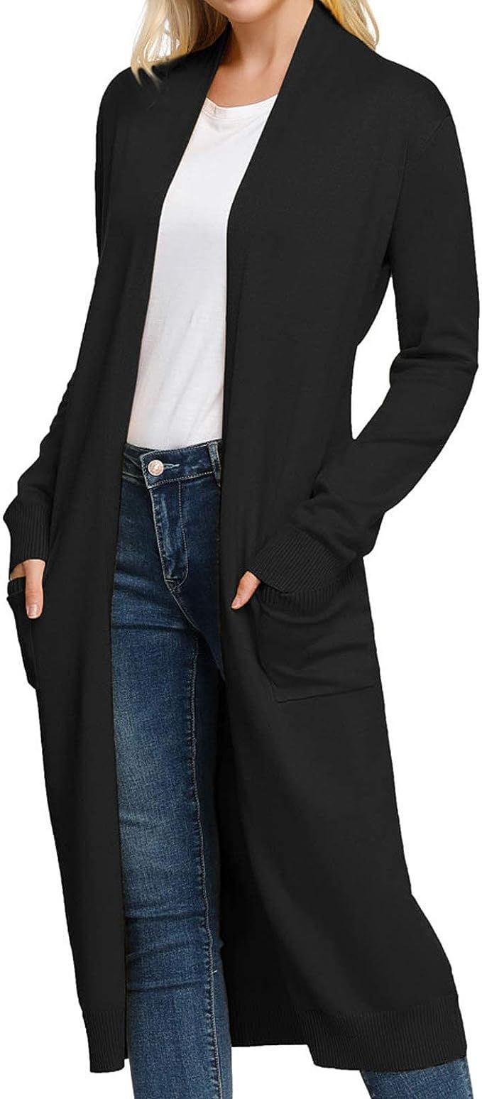 GRACE KARIN Essential Solid Open Front Maxi Long Knitted Cardigan Sweater for Women | Amazon (US)