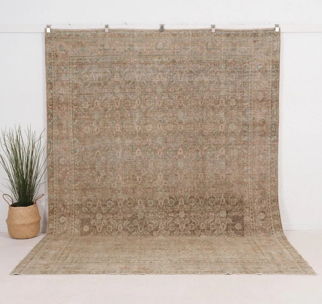 Vintage Wool Rug 8x10, Handwoven | Neutral Antique Persian Style Area 1930s, Living Room Bedroom ... | Etsy (US)