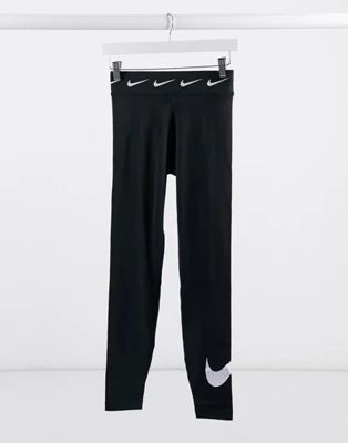 Nike high waisted leggings with ankle logo in black | ASOS (Global)