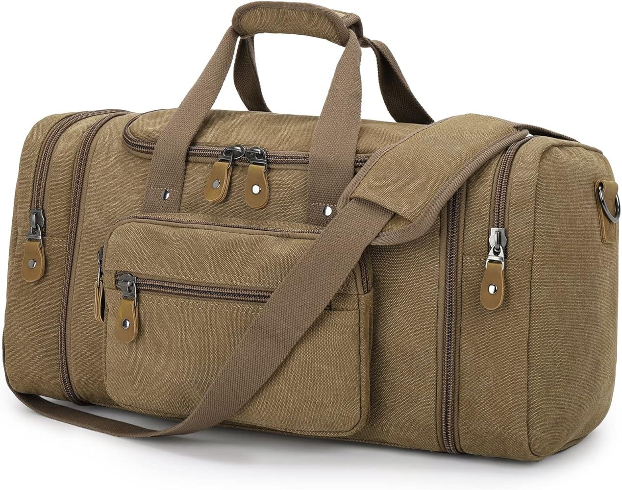 Gonex Canvas Duffle Bag for Travel 60L Duffel Overnight Weekend Bag(Coffee) | Amazon (US)