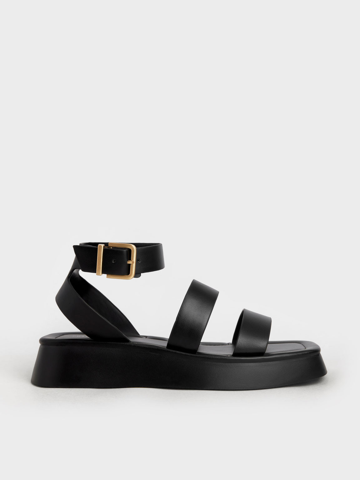 Square Toe Ankle-Strap Sandals
 - Black | Charles & Keith UK
