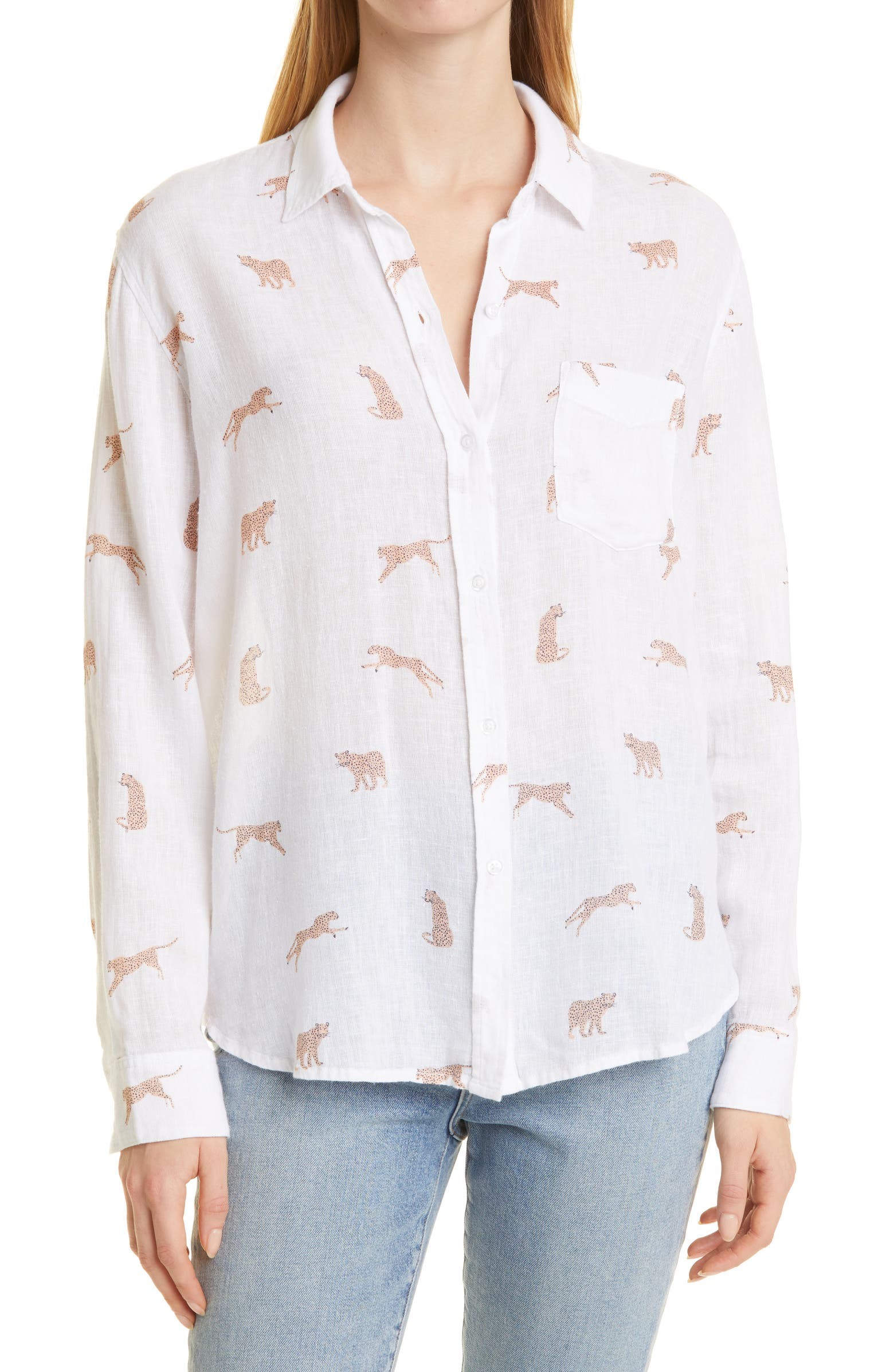 Rails Women's Charli Cheetah Print Linen Blend Blouse | Nordstrom | Nordstrom
