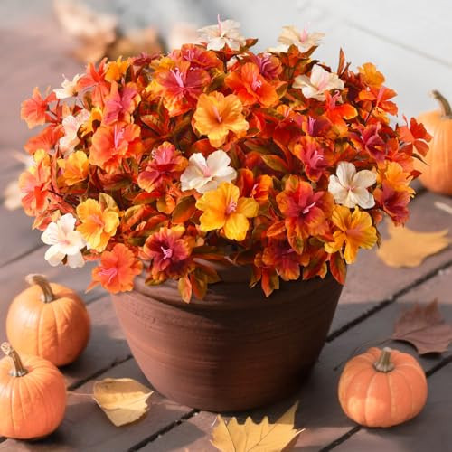 Hommyea Artificial Fake Fall Flowers for Outdoor Decor 8 Bundles UV Resistant Artificial Plants Outdoor Look Real Faux Silk Autumn Flowers for Porch Planters Garden Yard Decorations | Amazon (US)