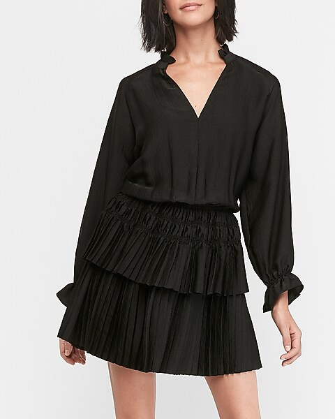 Satin Ruffle Collar Pleated Dress | Express