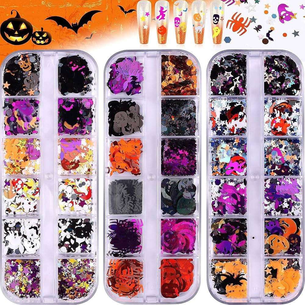 EBANKU Halloween Nail Glitter 3 Boxes Halloween Confetti Pumpkin Ghost | Amazon (US)