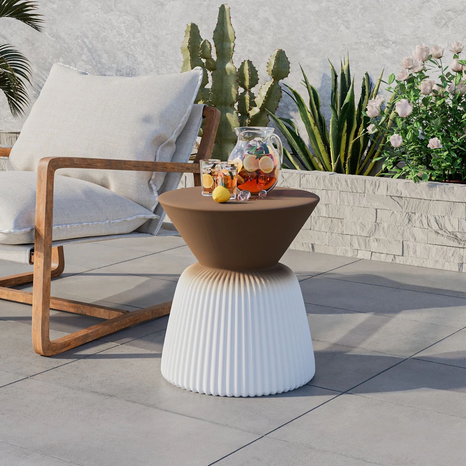 COSIEST Outdoor White and Brown Round Patio Side Coffee Table | Walmart (US)