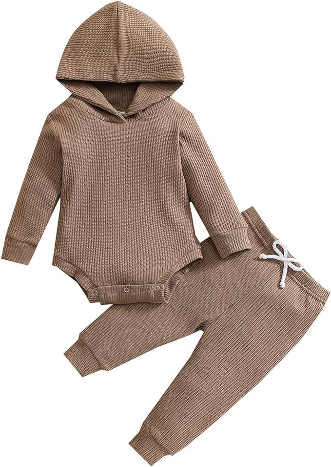 Thorn Tree Newborn Unisex Baby Clothes Set Hooded Long Sleeve Bodysuit Stretchy Pants Ribbed Outf... | Amazon (US)