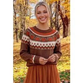 Pumpkin Delight Long Sleeves Knit Sweater in Brown Halloween Costumes | Chicwish