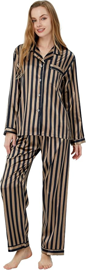 Women's Classic Satin Pajama Set Sleepwear Loungewear | Amazon (US)