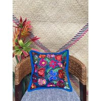 Mexican Pillow Cover, Pillow, Chiapas, Cushion, Decor, Embroidered Flowery Cover | Etsy (US)