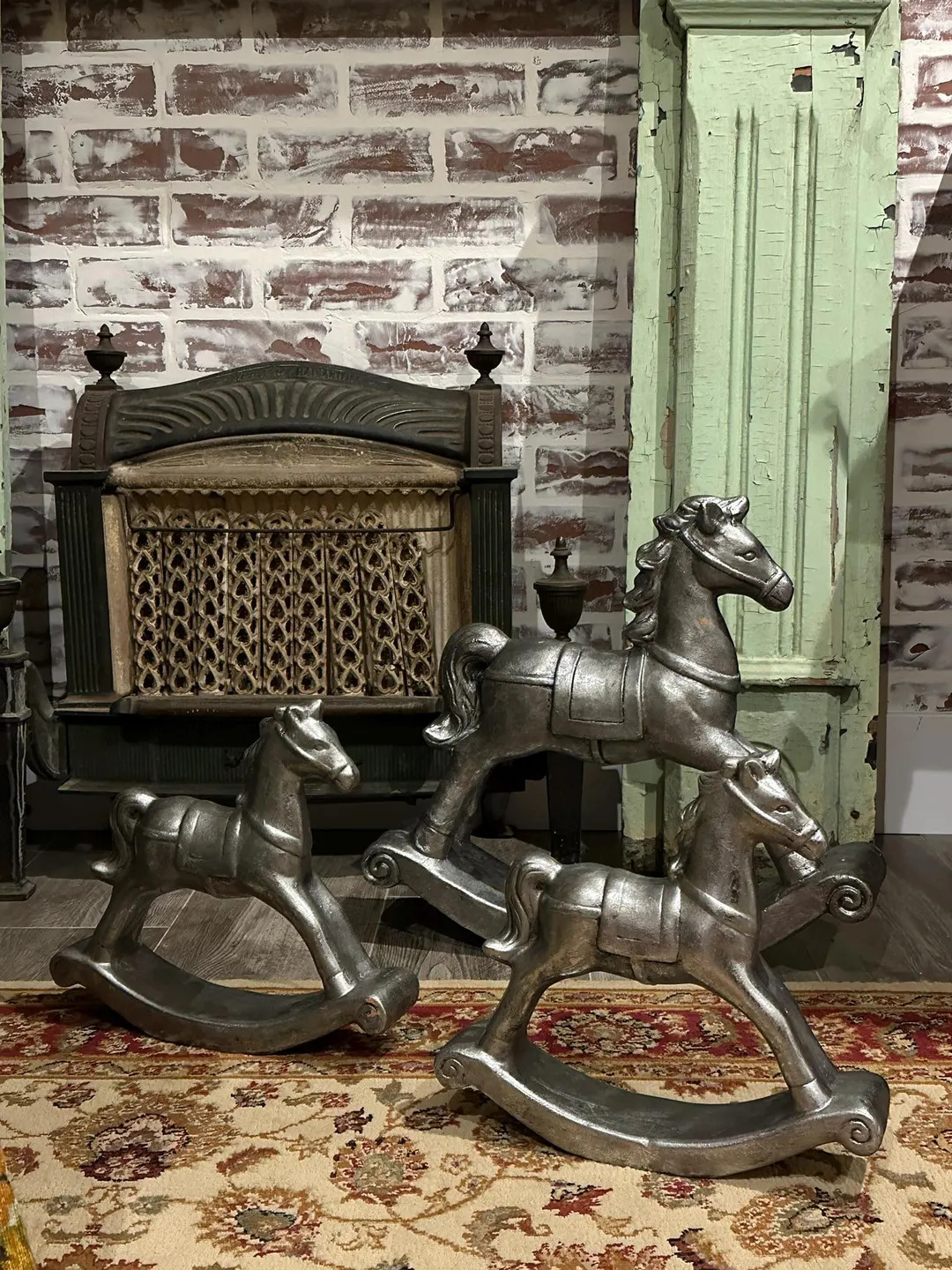 Metallic Pewter Tone Clay Rocking Horse Statue Sculpture Your Choice Medium or Large | Fireplace ... | Etsy (US)