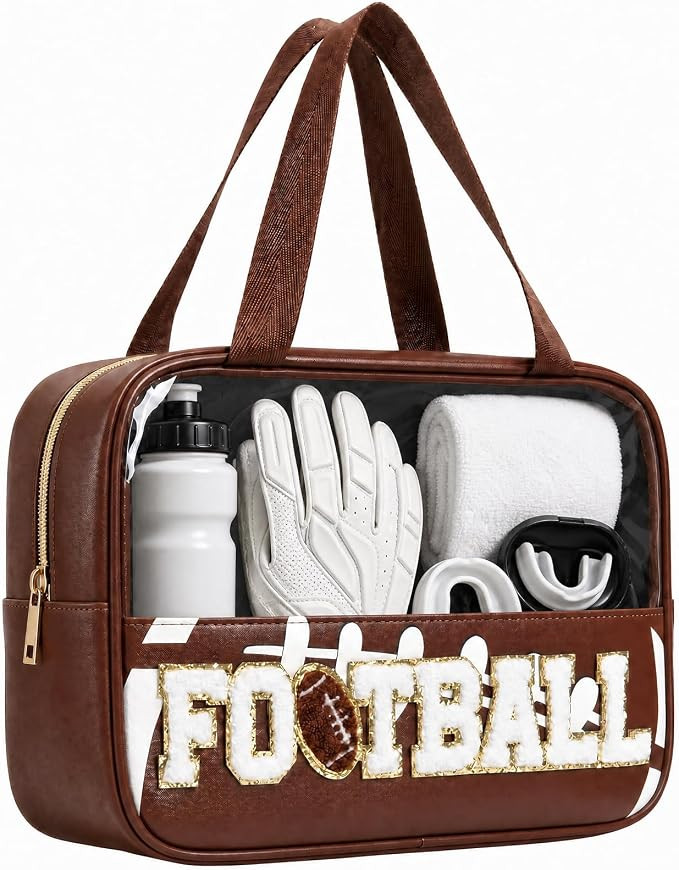 Football Mom Essentials Clear Makeup Bag Chenille Letter Zipper Cosmetic Pouch Portable Travel To... | Amazon (US)