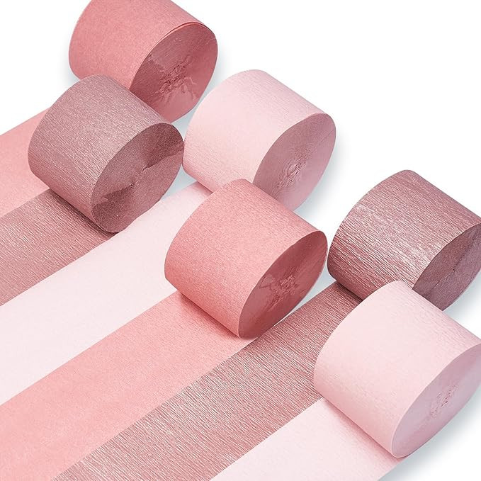 PartyWoo Crepe Paper Streamers 6 Rolls 492ft, Pack of Metallic Rose Gold, Pink, Dusty Pink Party ... | Amazon (US)