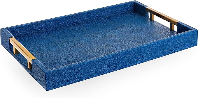 Modern Elegant 17.5”x12” Rectangle Navy Blue Faux Leather Shagreen Decorative Tray Ottoman Tr... | Amazon (US)