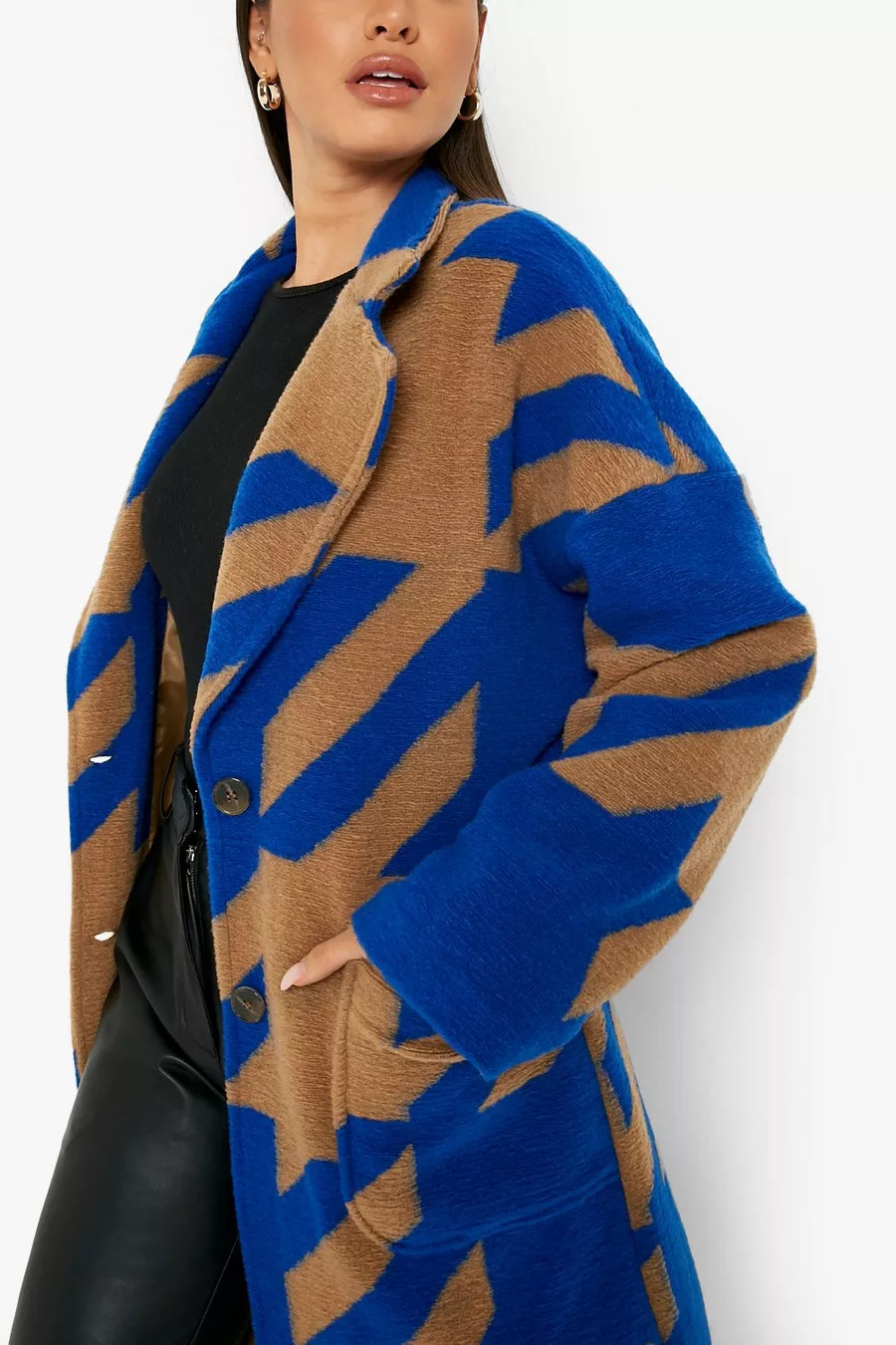 Oversized Dogtooth Wool Look Coat | Boohoo.com (US & CA)