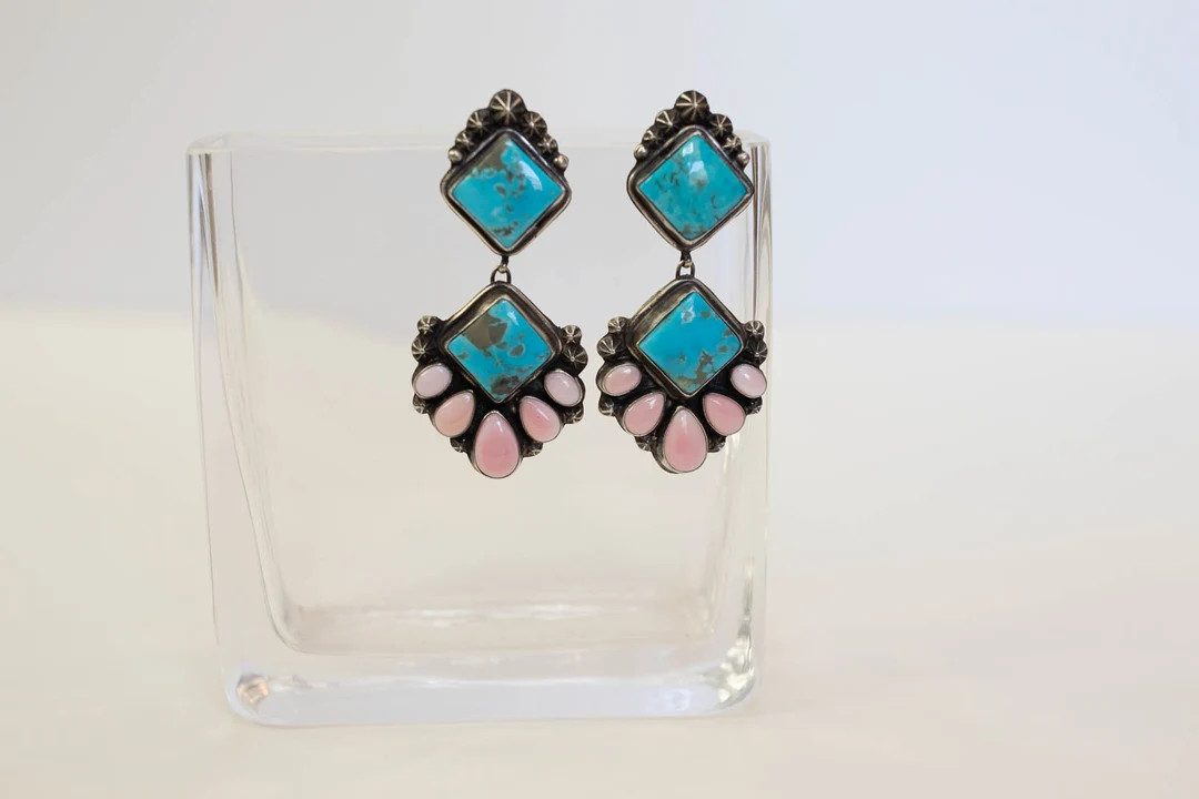 Turquoise & conch earrings | Etsy (US)