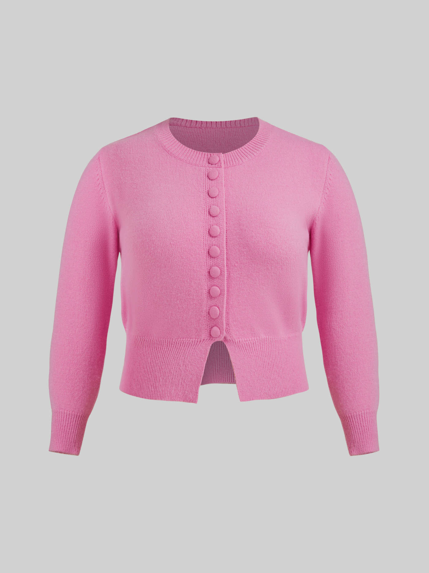 Knit Round Neckline Solid Button Long Sleeve Cardigan Curve & Plus... | Cider
