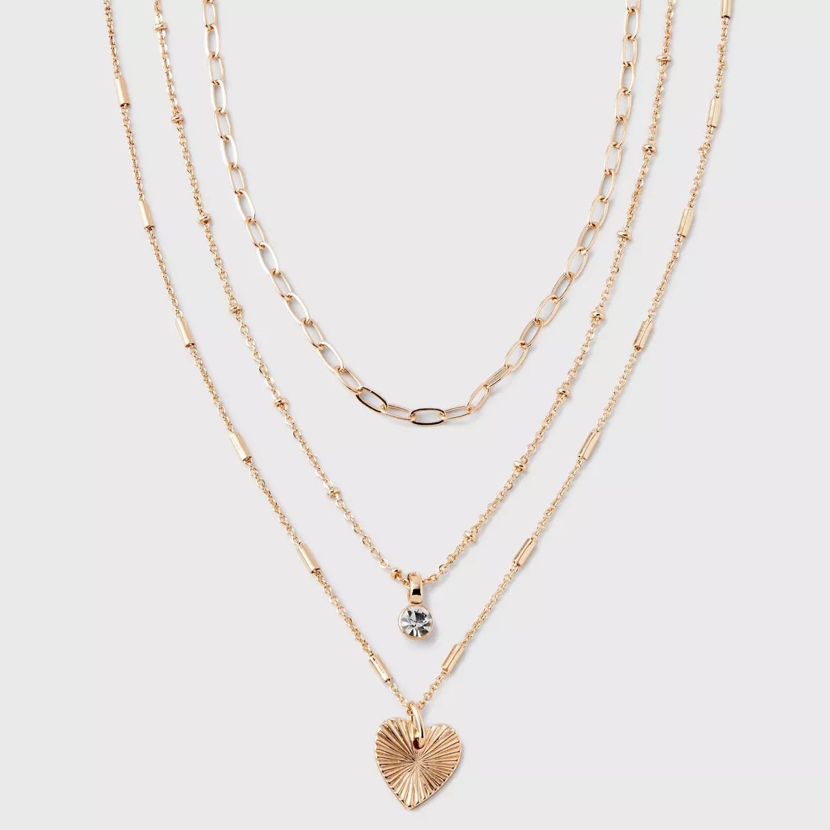 Gold 3 Row With Textured Heart Necklace - A New Day™ Gold | Target