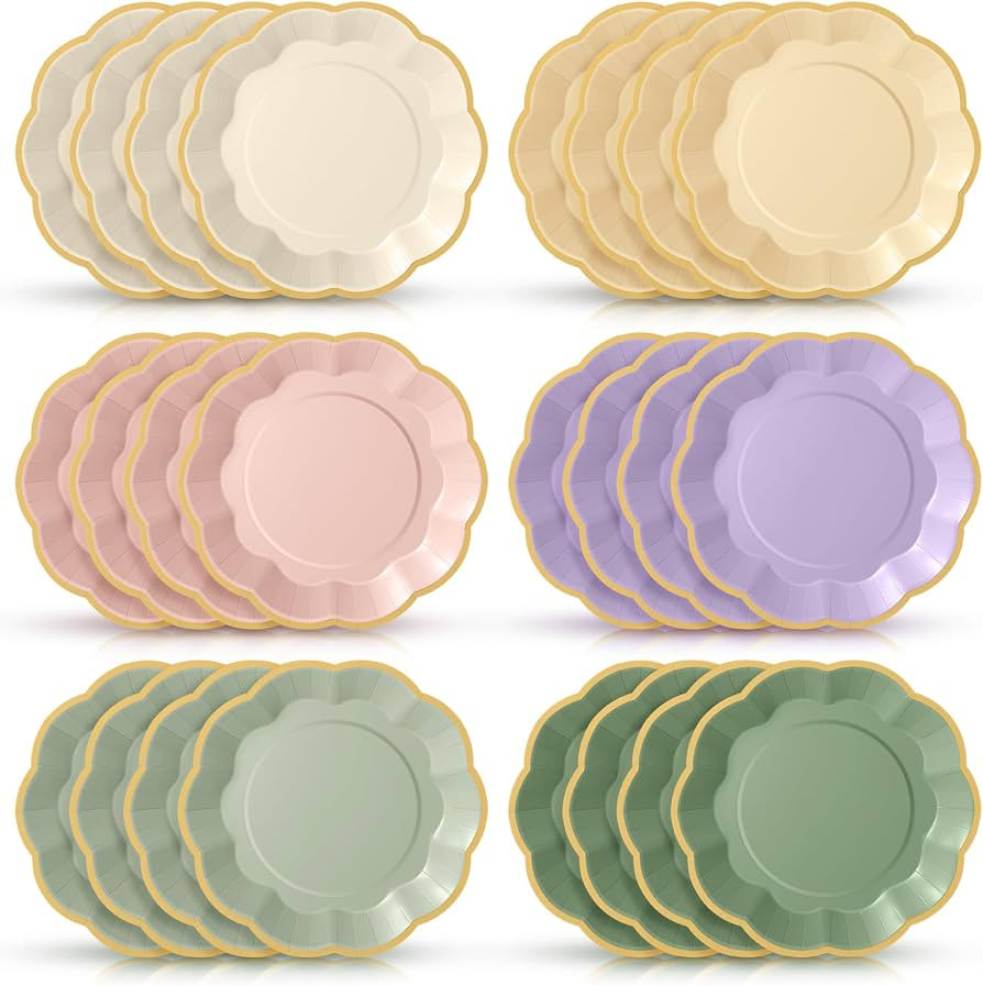 72 Pcs Sage Green Purple Pink Paper Plates 9 Inch Fairy Scalloped Paper Disposable Dinner Dessert... | Amazon (US)