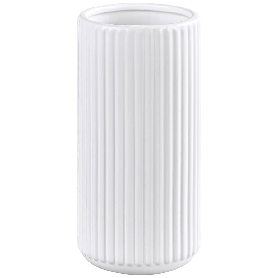 White Ceramic Flower Vase for Pampas Grass, 8 inch Small Decorative Centerpiece Ribbed Vase for D... | Amazon (US)
