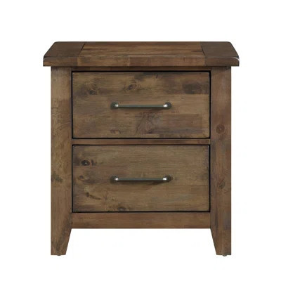 Rustic Side Table Nightstand For Bedroom - Solid Rubberwood, 2 Drawers, Classic Transitional, Burnished Finish Transitional With Drawers Look, | Wayfair North America