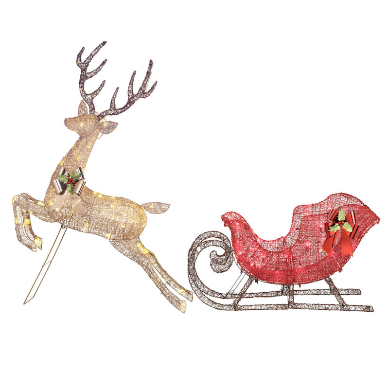 Pre Lit 58" Brown Deer with 39" Red Sleigh | At Home