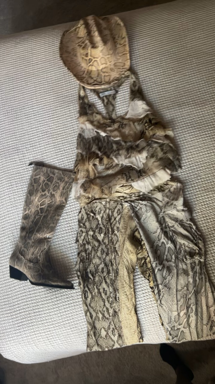 An up close look at my denim and python country inspired look (minus the denim). #CountryConcert #Cowboy 

#LTKStyleTip #LTKFestival