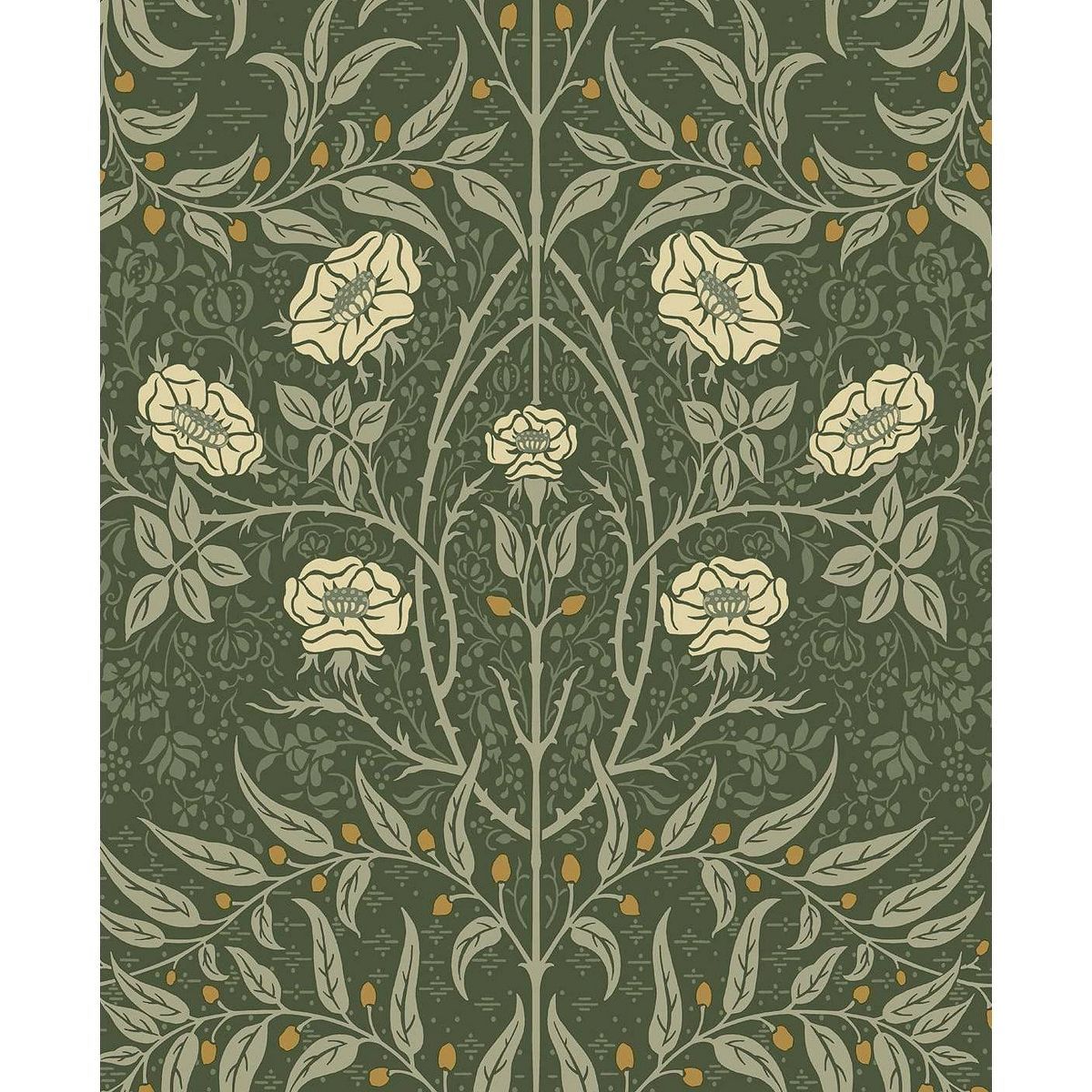 NextWall Stenciled Floral Peel and Stick Wallpaper Green | Target