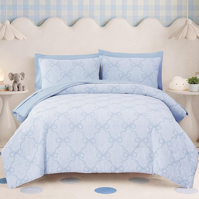Twin XL Comforter Set for Girls - 5 Pieces Blue Bow Twin Bedding Sets | Soft Bow Bed in a Bag, Li... | Amazon (US)