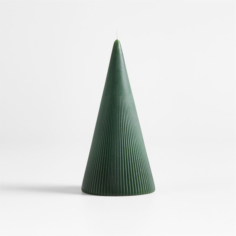 Spruce 8" Ribbed Christmas Tree Candle | Crate & Barrel | Crate & Barrel