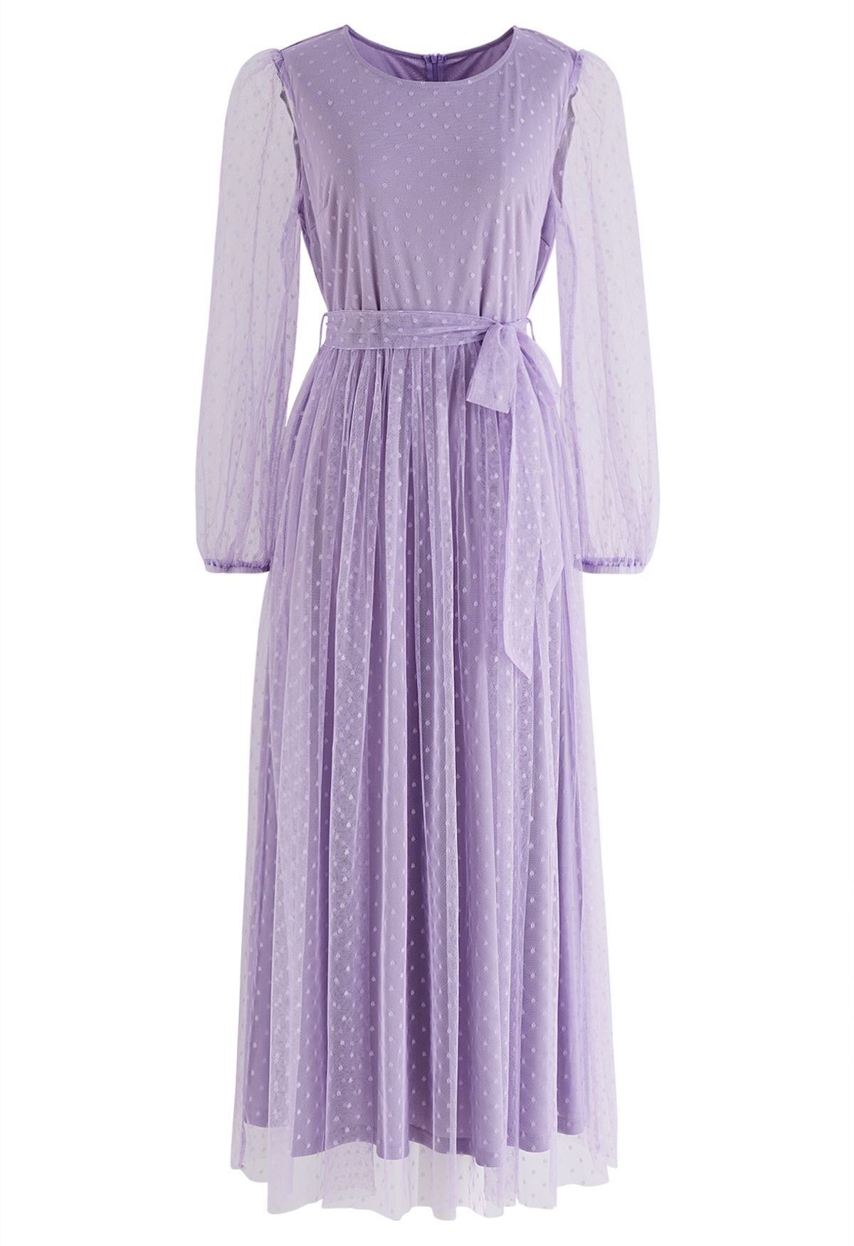 Lovely Dotted Mesh Maxi Dress in Lilac | Chicwish
