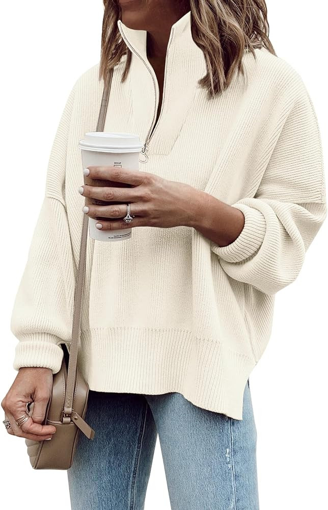 Imily Bela Womens Tunic Sweater Fall Long Sleeve 1/4 Zip Pullover Sweaters Oversized Slouchy Ribb... | Amazon (US)