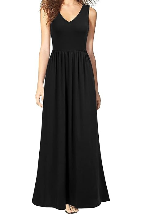 WOOSEA Women Sleeveless Deep V Neck Loose Plain Long Maxi Casual Dress | Amazon (US)