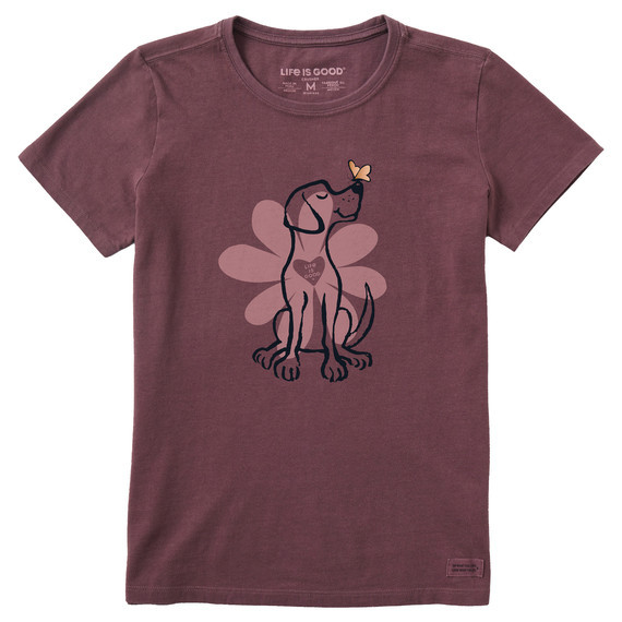 Life is Good Women's Spring Daisy Dog Crusher Short Sleeve T-Shirt in Mahogany Brown Size Large | 100% Cotton | Life is Good