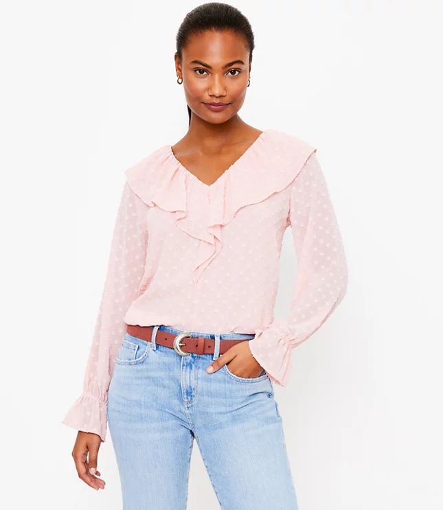 Ruffle V-Neck Blouse | LOFT