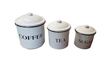 Vintage White Enamel Canister Set of 3 Coffee Tea Sugar | Amazon (US)
