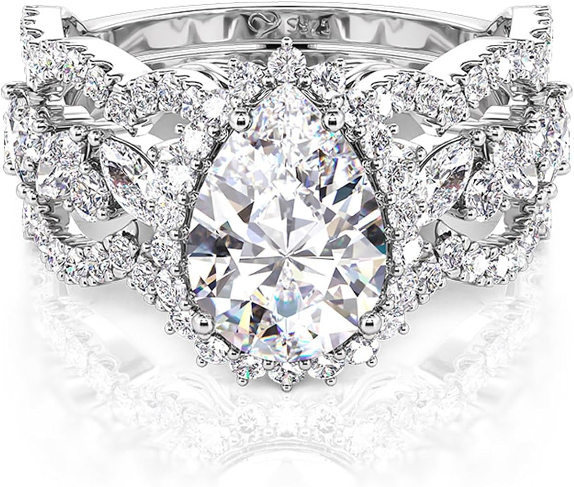 Jeulia 2PCS Interchangeable Wedding Ring Set for Women Sterling Silver 3.2CT Pear Cut Bridal Ring... | Amazon (US)