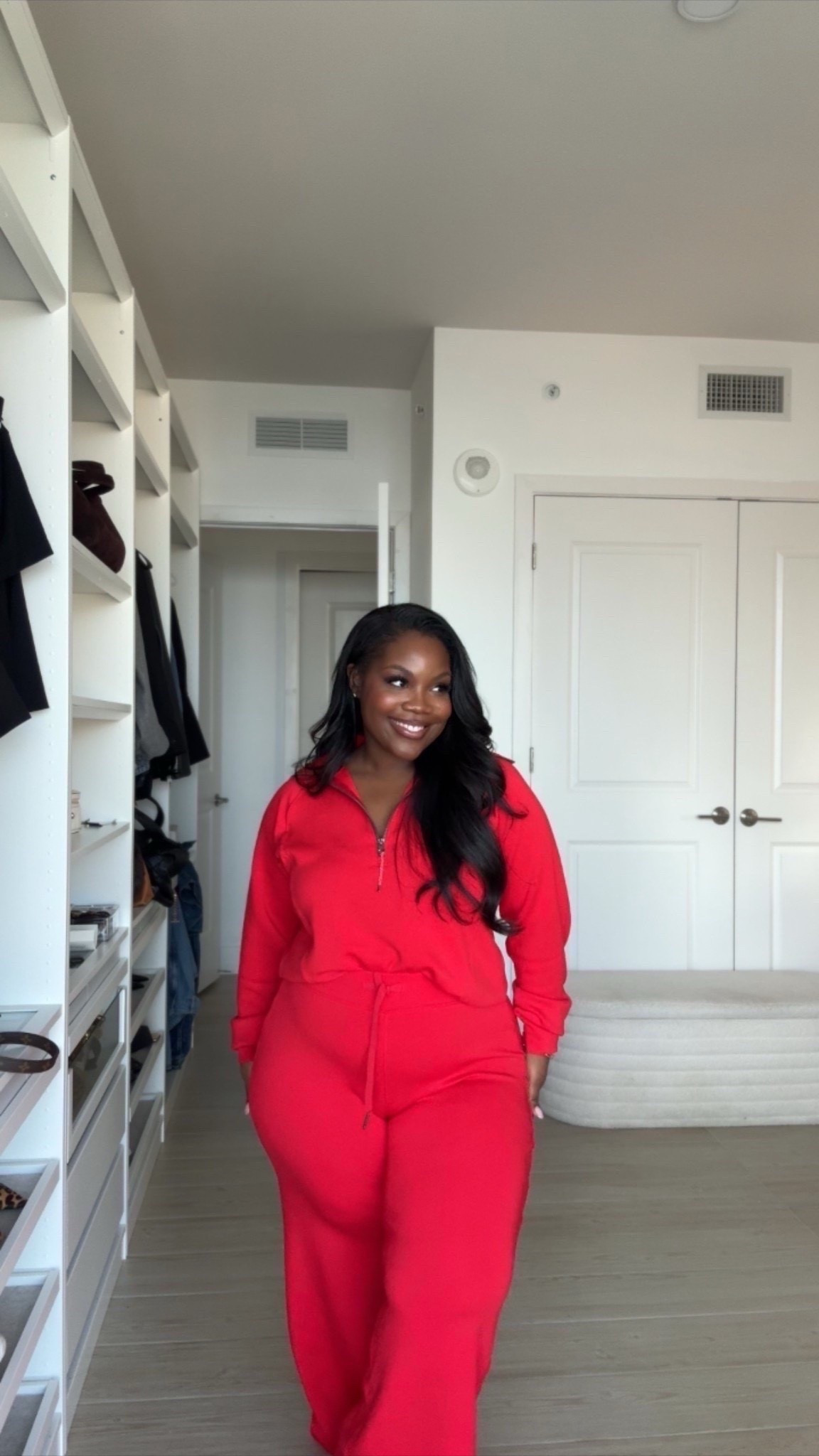 This set from Spanx is so comfortable and stylish! It's the perfect errand outfit or work from home outfit. It comes in a variety of colors too.

You can get an additional 15% off using my code EMMYXSPANX

Wearing a size XL for reference!

(Wide leg pant, half zip jacket, sweatpants, sweatsuit, loungewear)
