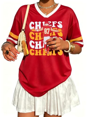 Football Jersey Shirts for Women Game Day V Neck Top Football Team Fan Tee | Amazon (US)