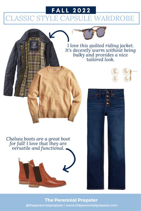 Classic style fall outfit idea / fall capsule wardrobe / outdoor fall outfit / quilted riding jacket, cashmere sweater, Chelsea boots / jeans / pearl earrings / fall fashion / preppy style / equestrian style / preppy outfit 

#LTKSeasonal #LTKstyletip