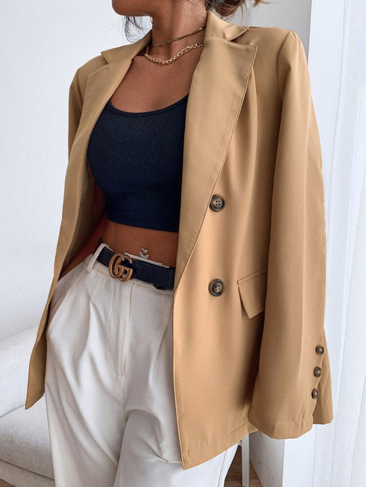 SHEIN BIZwear Double Button Lapel Collar Blazer | SHEIN