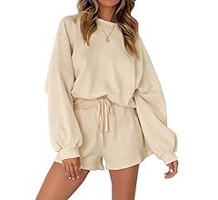 MEROKEETY Women's 2023 Fall Oversized Batwing Sleeve Lounge Sets Casual Top and Shorts 2 Piece Ou... | Amazon (US)