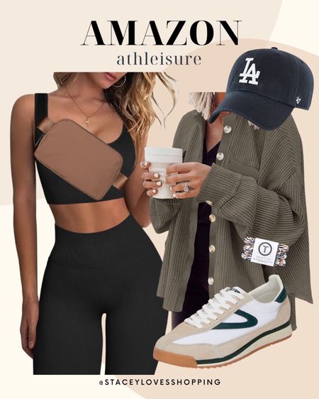 Amazon athleisure outfit - lounge set runs true to size, waffle knit button down runs true to size, white sneakers, baseball hat 

#LTKfit #LTKU #LTKunder50