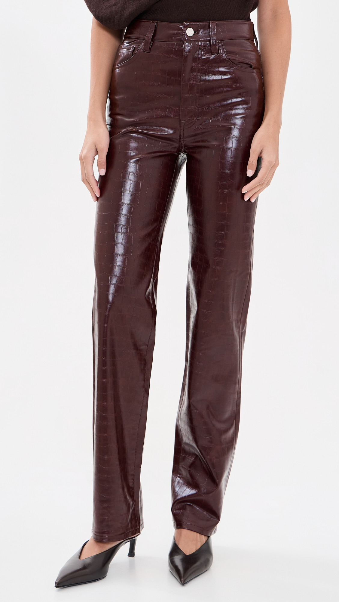 Pistola Cassie Super High Rise Straight Faux Leather Pants Burgundy Croc 24 | Shopbop