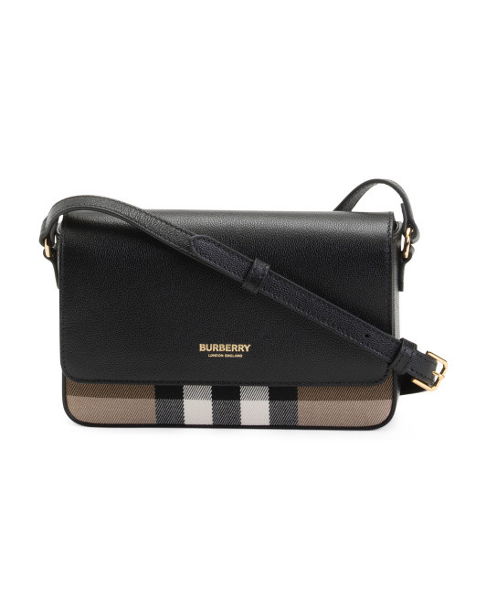 Leather And Canvas Small Hampshire House Check Crossbody | TJ Maxx