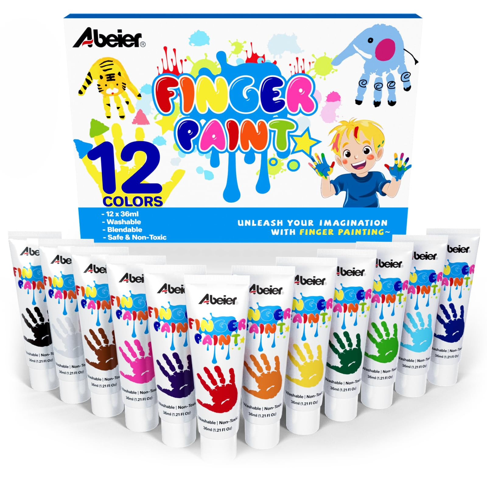 ABEIER Washable Finger Paint for Toddlers, Safe Non-Toxic, 12 Vibrant Colors (1.21fl oz), Baby Sa... | Amazon (US)