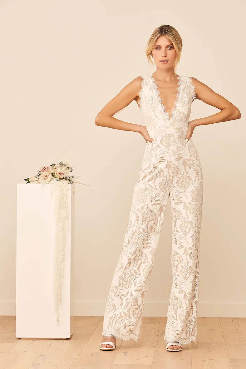 Enamored With You White Lace Wide-Leg Jumpsuit | Lulus