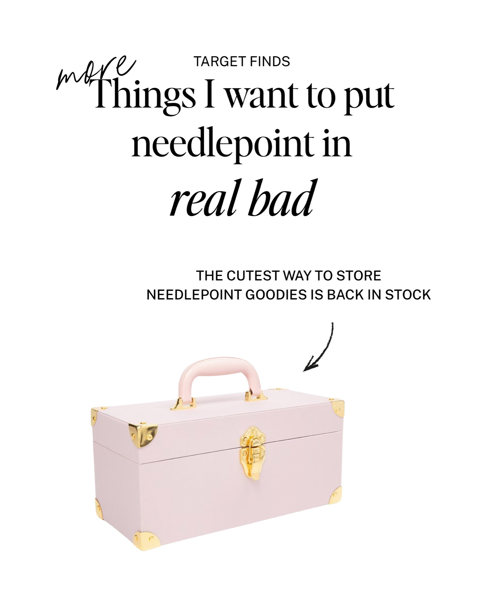New Target finds for needlepoint lovers! 
I found a bunch of needlepoint finishing options from trays, to tables and fun storage. 

A few best sellers are back in stock! That viral makeup toolbox that is PERFECT for all your NDLPT accessories is back. 

Also, the best holiday gift box for gifting from John Derian is back too!  This sold out last year so don't miss it.

#LTKSeasonal #LTKOver40 #LTKHome