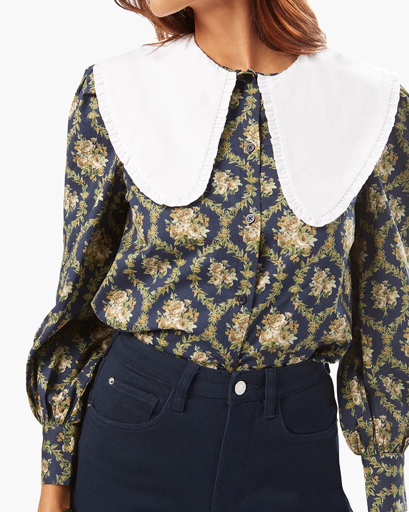 Collar Puff Sleeve Victorian Floral Top | We Wore What